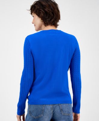 Women's V-neck Cable Knit Sweater, Online Only
