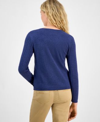 Women's V-neck Cable Knit Sweater, Online Only
