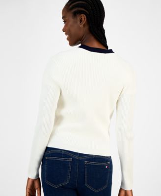 Women's Contrast Trim V-Neck Button-Front Cardigan