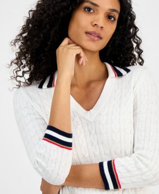 Women's Spread-Collar Cotton Sweater