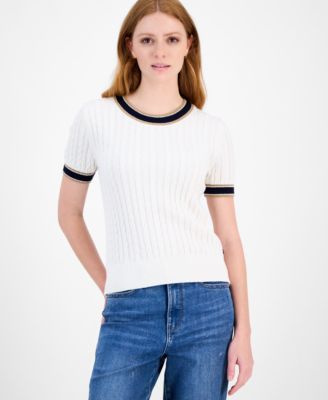 Tommy Hilfiger - Women's Cotton Short-Sleeve Cable Knit Sweater