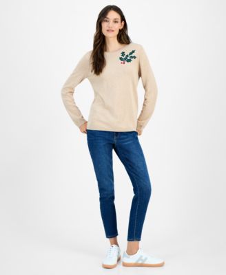 Women's Cotton Holiday V-neck sweater
