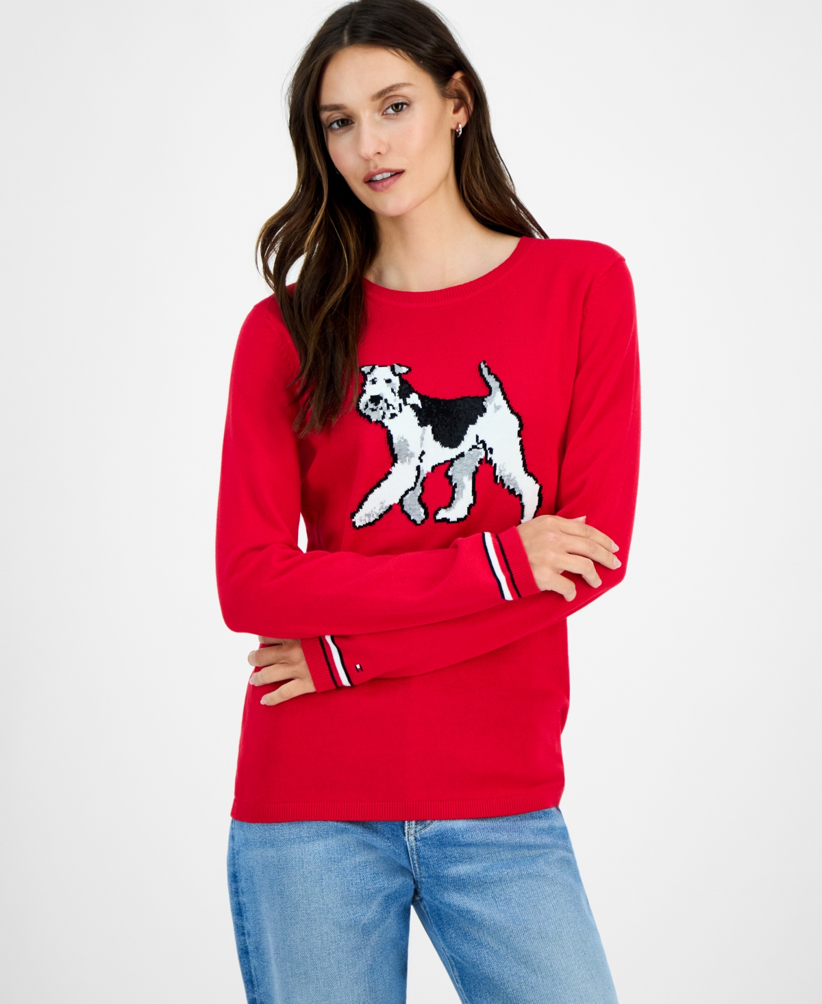 Tommy Hilfiger Women's Cotton Terrier Crewneck Sweater In Red