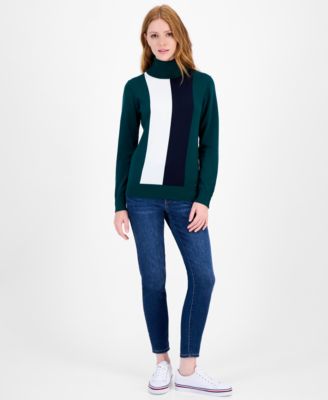 Women's Cotton Vertical Stripe Turtleneck Sweater