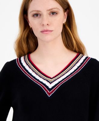 Women's Textured V Neck Sweater 