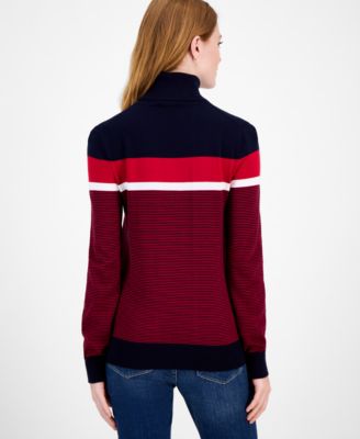 Women's Cotton Striped Turtleneck Sweater