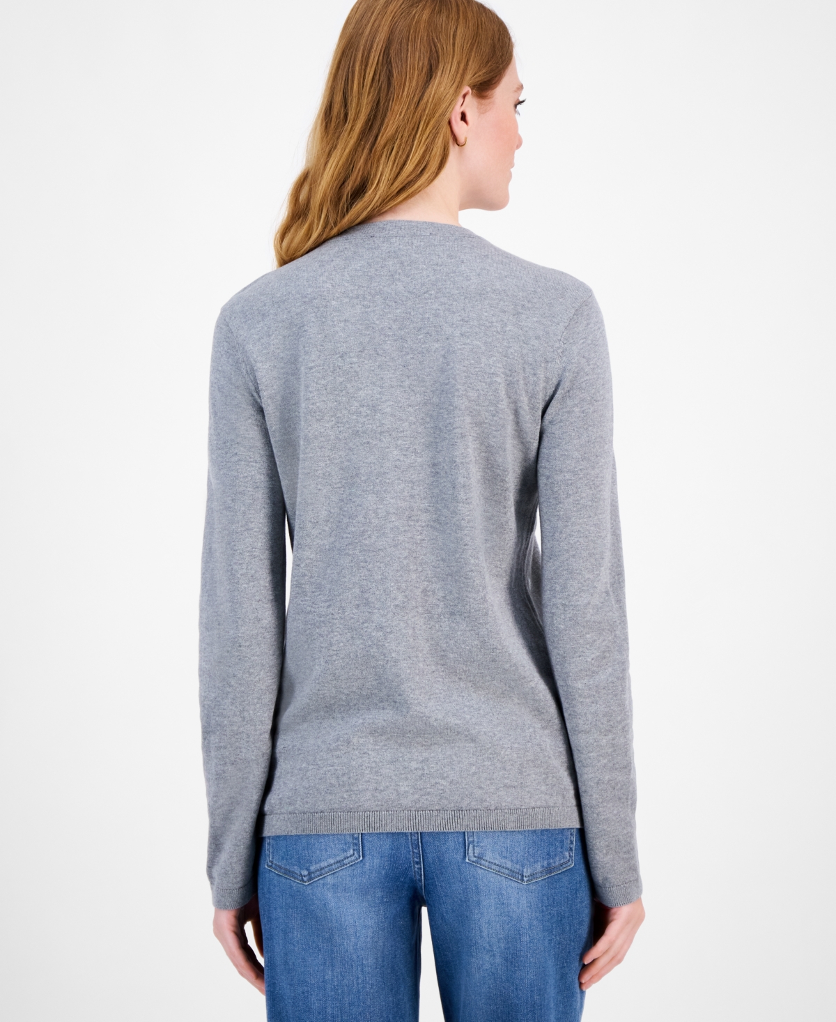 Tommy Hilfiger Women's Cotton Heart V-neck Sweater In Gray