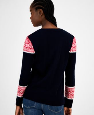 Women's Cotton Fair Isle V-Neck Sweater 