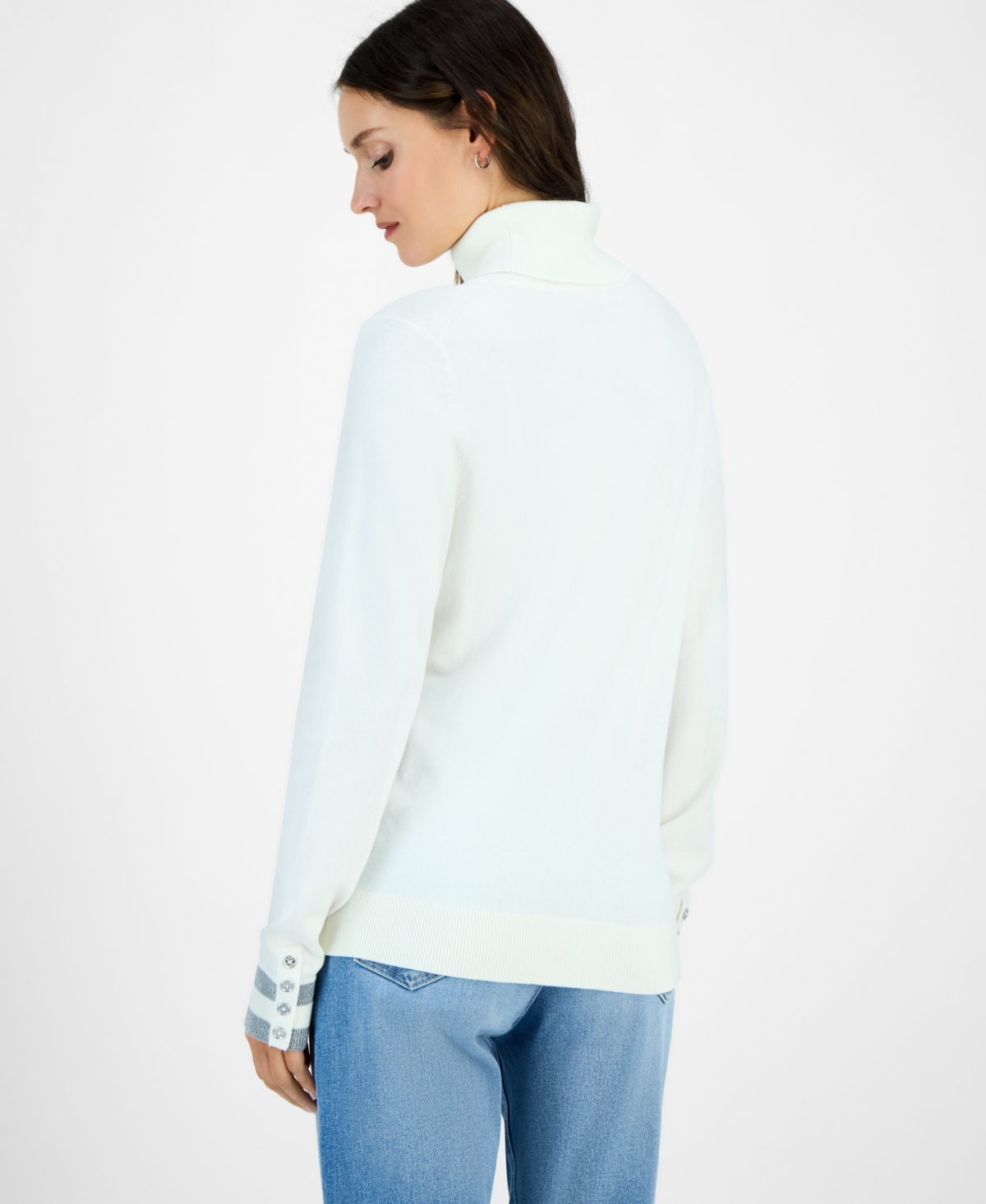 Tommy Hilfiger Women's Cotton Snowflake Turtleneck Sweater In White