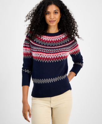 Tommy Hilfiger - Women's Round-Neck Long-Sleeve Fair Isle Sweater