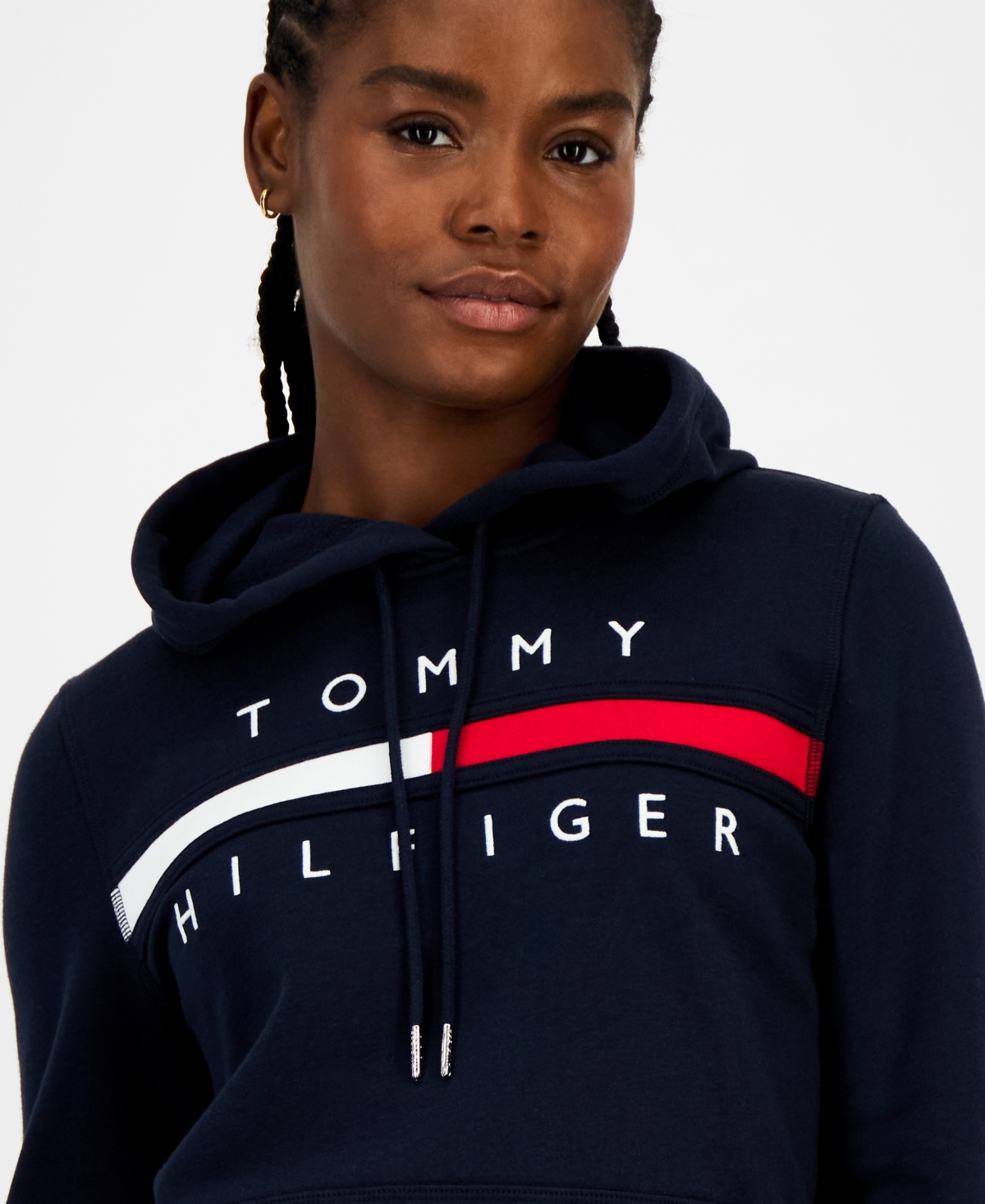 Tommy Hilfiger Women's Embroidered Logo Hooded Sweatshirt In Blue