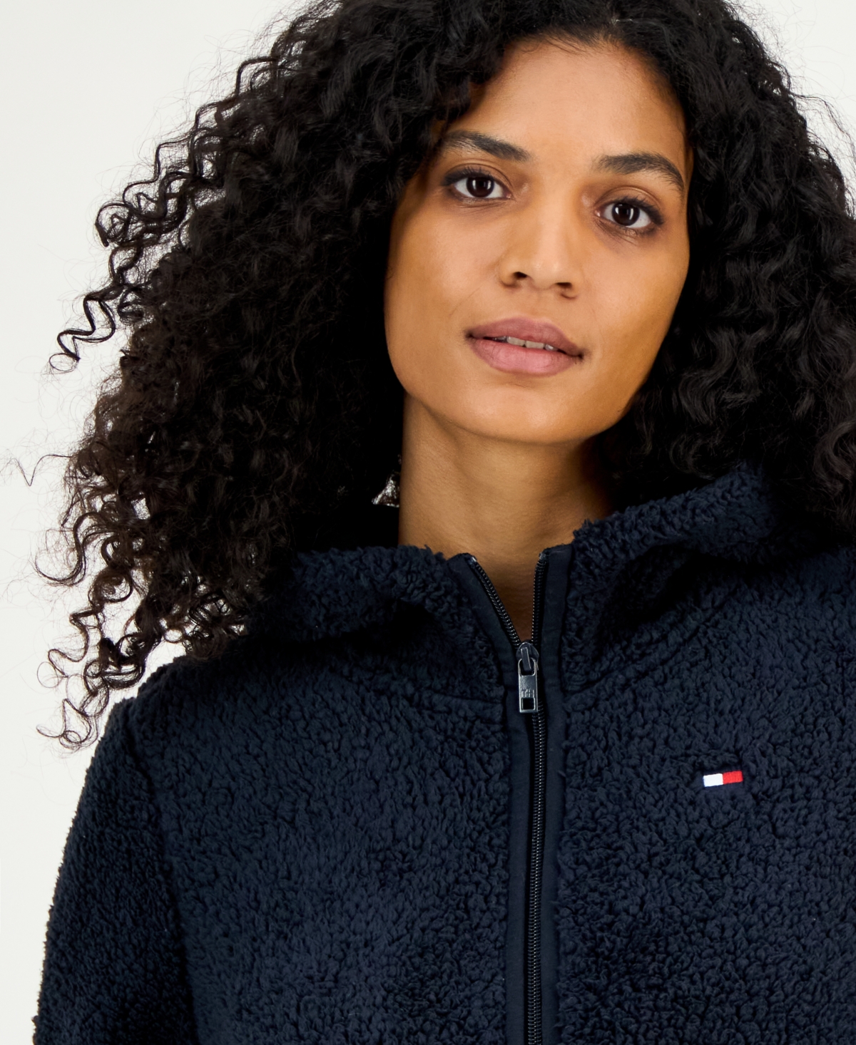 Tommy Hilfiger Women's Zip-front Long-sleeve Sherpa Jacket In Blue