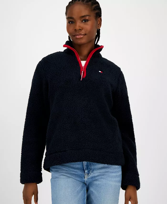 Women's Quarter-Zip Faux-Sherpa Jacket - thumbnail 3