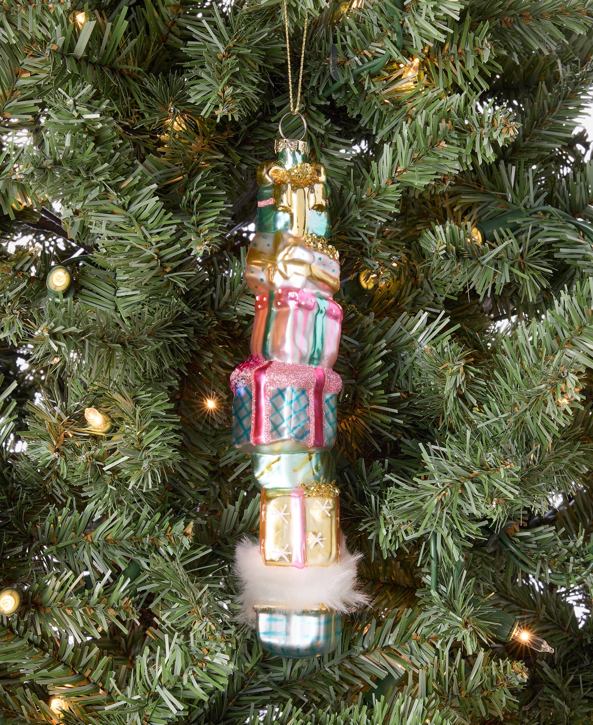 Holiday Lane Pastel Shine Rainbow Gift Box Stack Ornament, Macy's Exclusive In Transparent