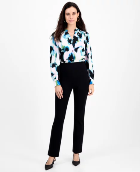 Petite High-Rise Slim Straight-Leg Pants - Deep Black