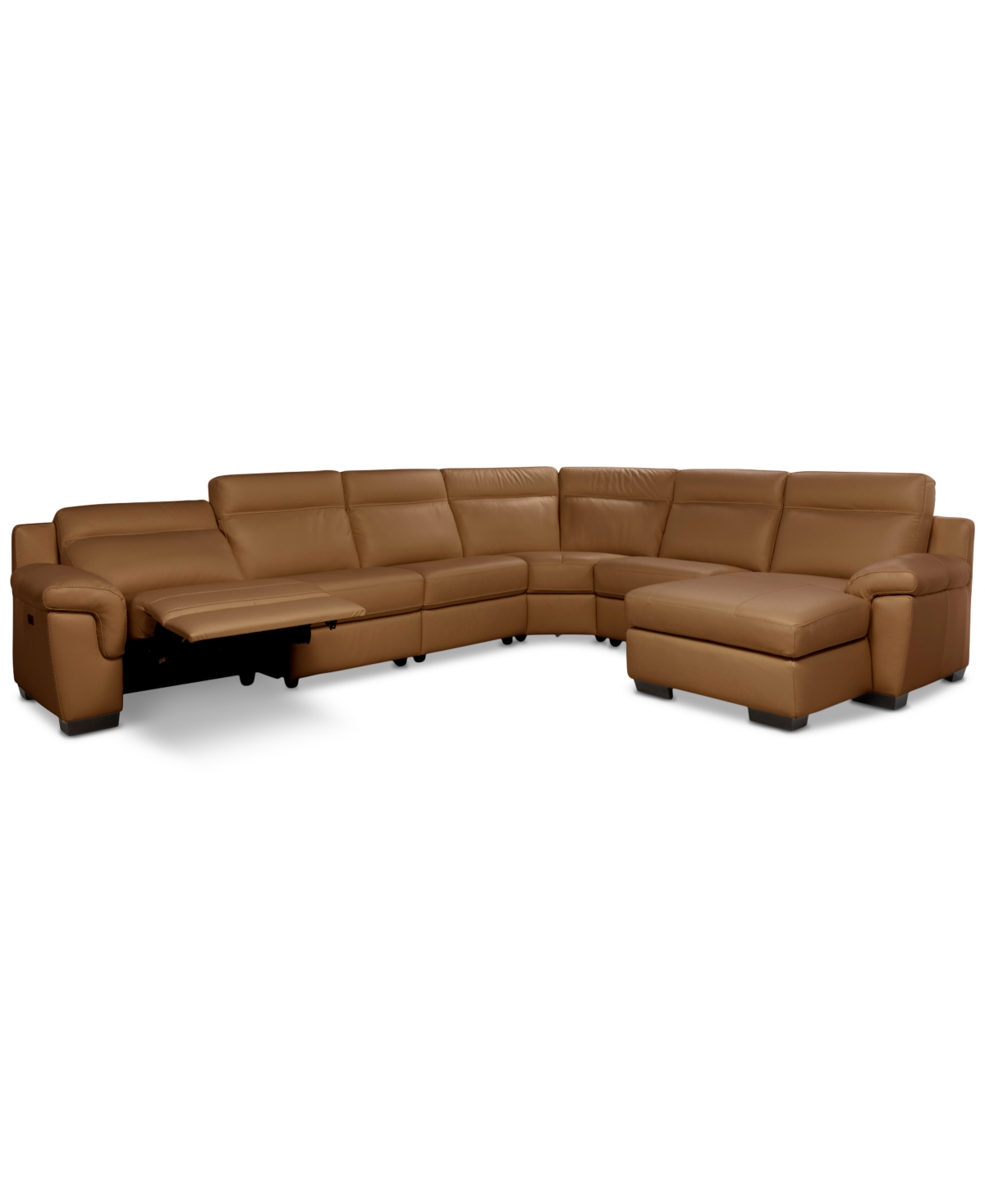 Macy's Julius Ii 6-pc. Leather Chaise Sectional With 1 Power Recliner,  Exclusive In Brown