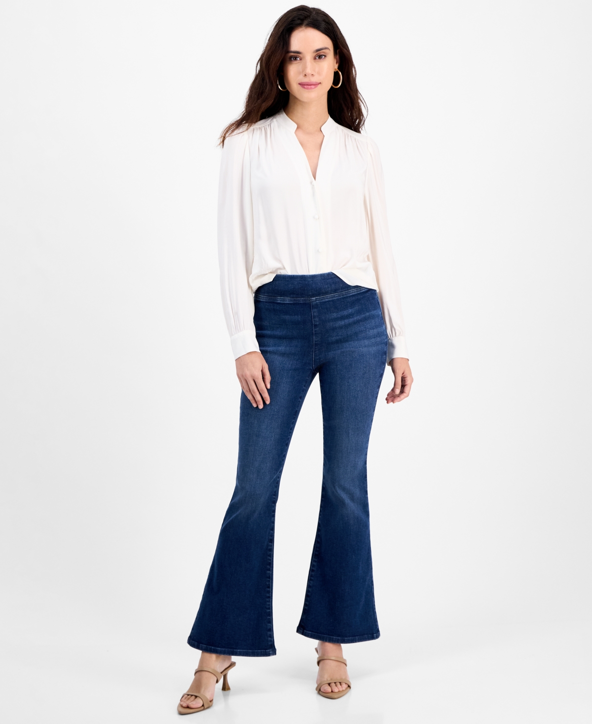 Inc International Concepts Petite Flared-leg Pull-on Jeans, Macy's Exclusive In Blue