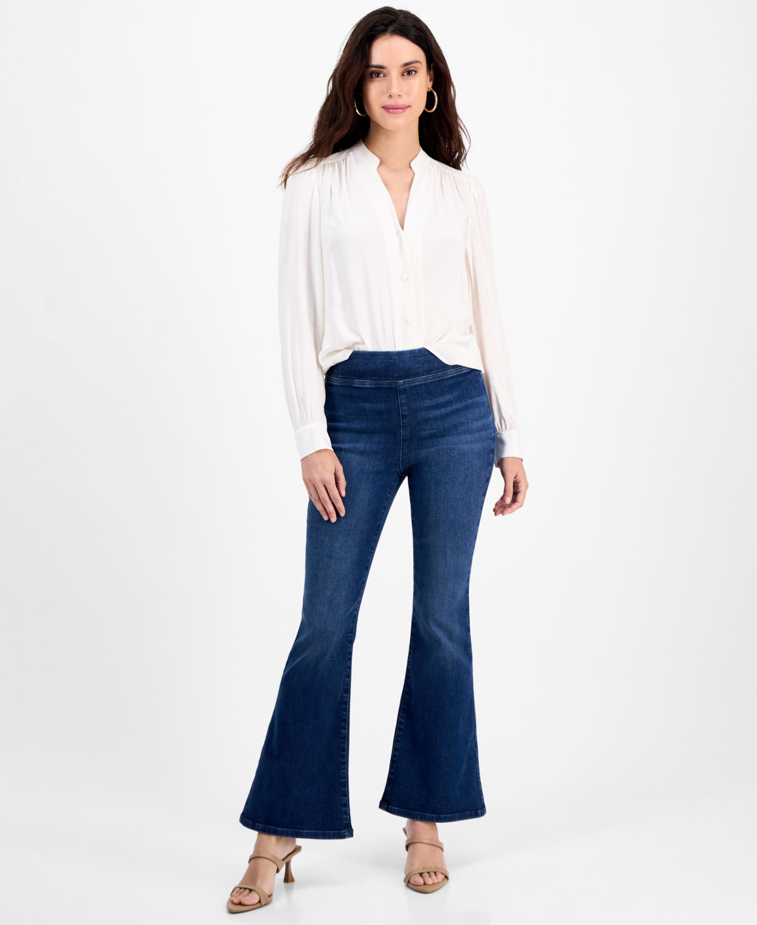Petite Flared-Leg Pull-On Jeans