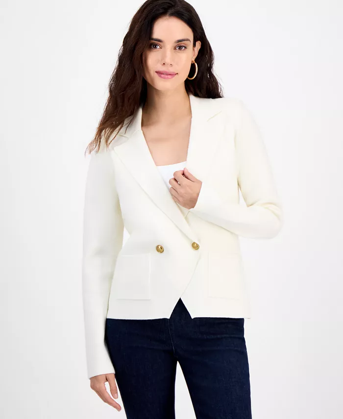 Petite Double-Breasted Patch Pocket Sweater