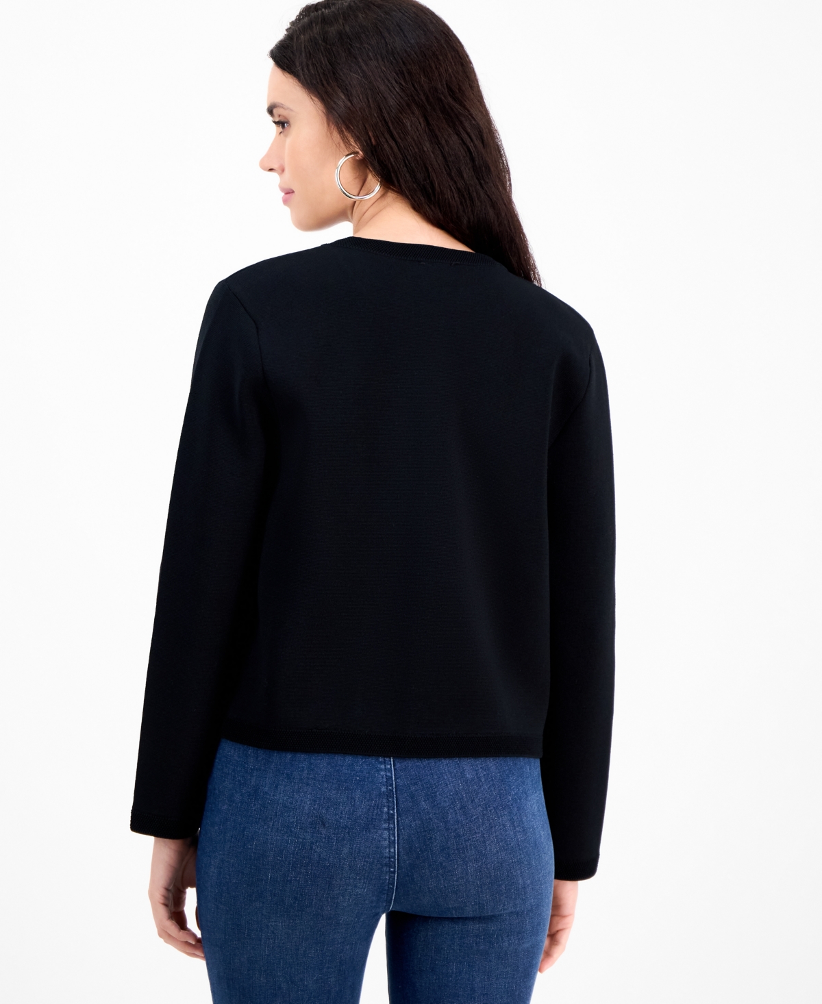 Inc International Concepts Petite Structured Long-sleeve Sweater Jacket, Macy's Exclusive In Black