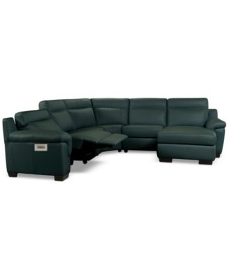 Julius II 5-Pc. Leather Chaise Sectional with 1 Power Recliner, Macy's Exclusive