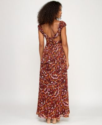 Juniors' Glitter-Print Tie-Back Maxi Dress