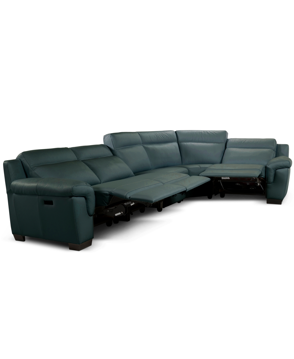 Macy's Julius Ii 5-pc. Leather L Sectional With 3 Power Recliners,  Exclusive In Blue