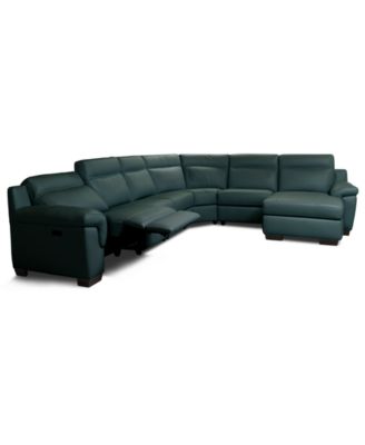 Julius II 6-Pc. Leather Chaise Sectional with 1 Power Recliner, Macy's Exclusive