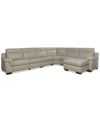 Furniture - Julius II 6-Pc. Leather Chaise Sectional with 1 Power Recliner