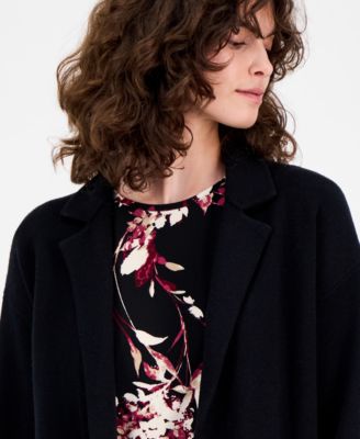 Petite Long-Sleeve Notched-Collar Sweater