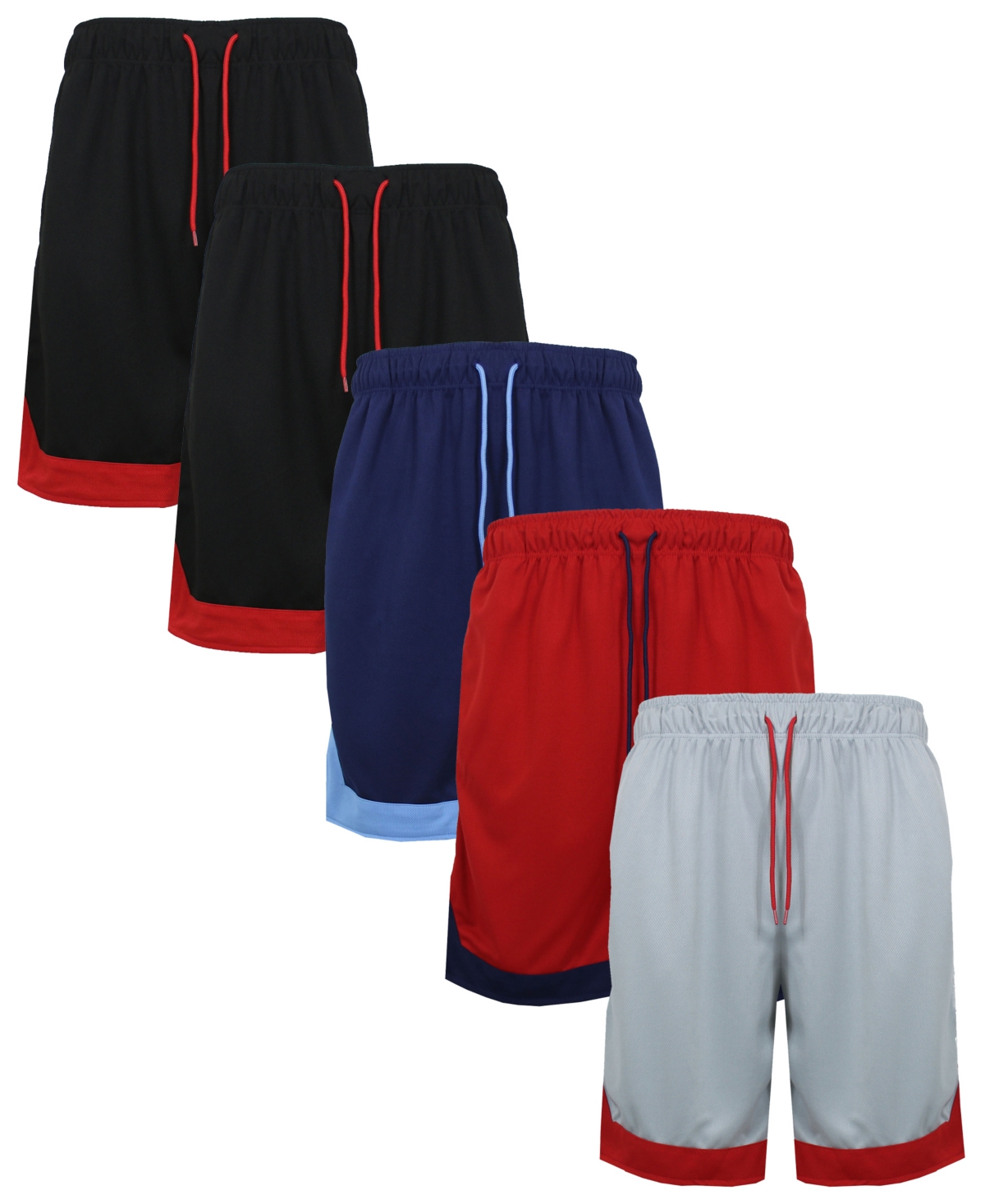Men's 5-Pack Lightweight Breathable Moisture Wicking Mesh Shorts - Black, Navy, Red, Silver