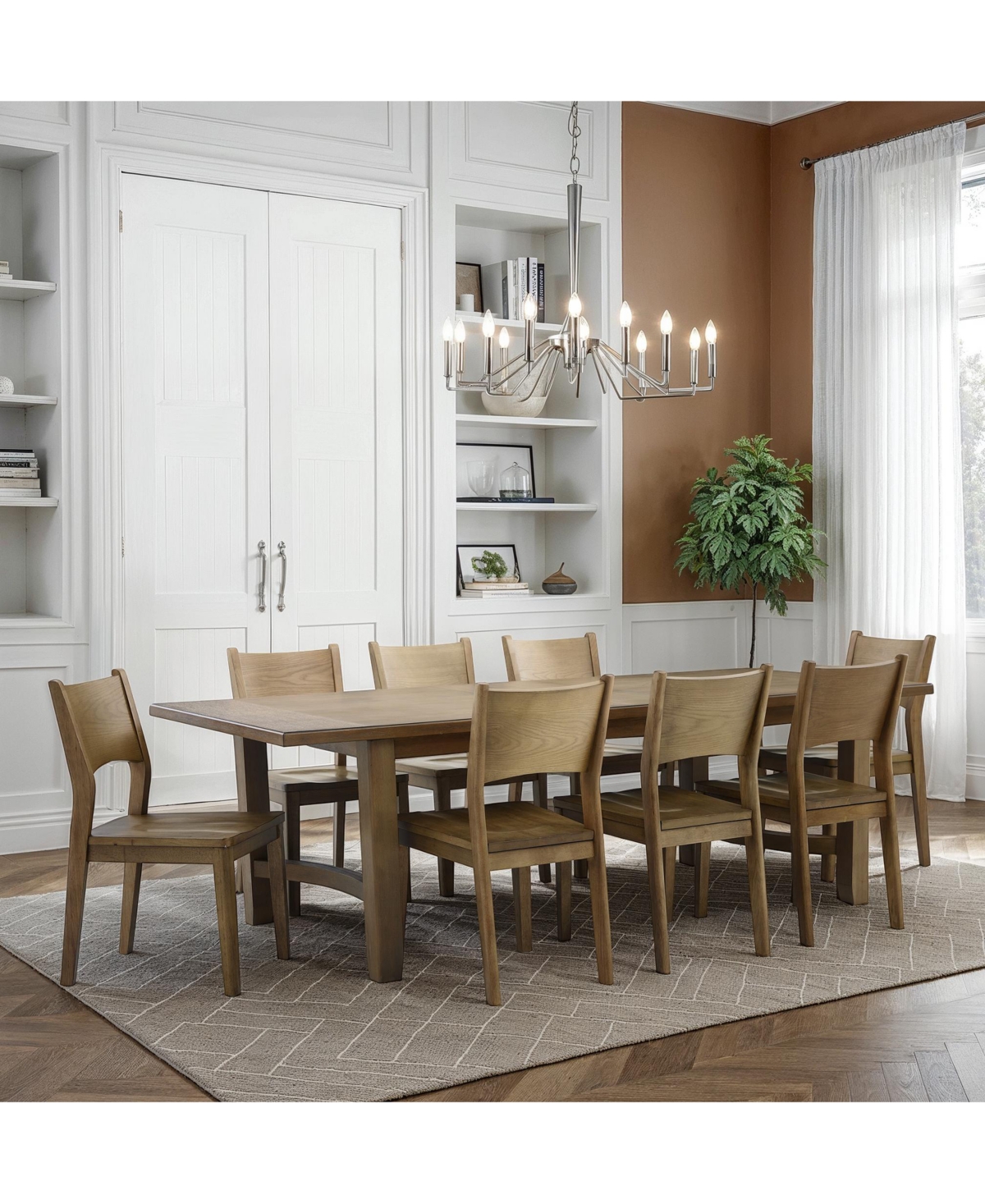 Macy's Nordic 9-pc Dining Set (table + 8 Side Chairs) In Transparent