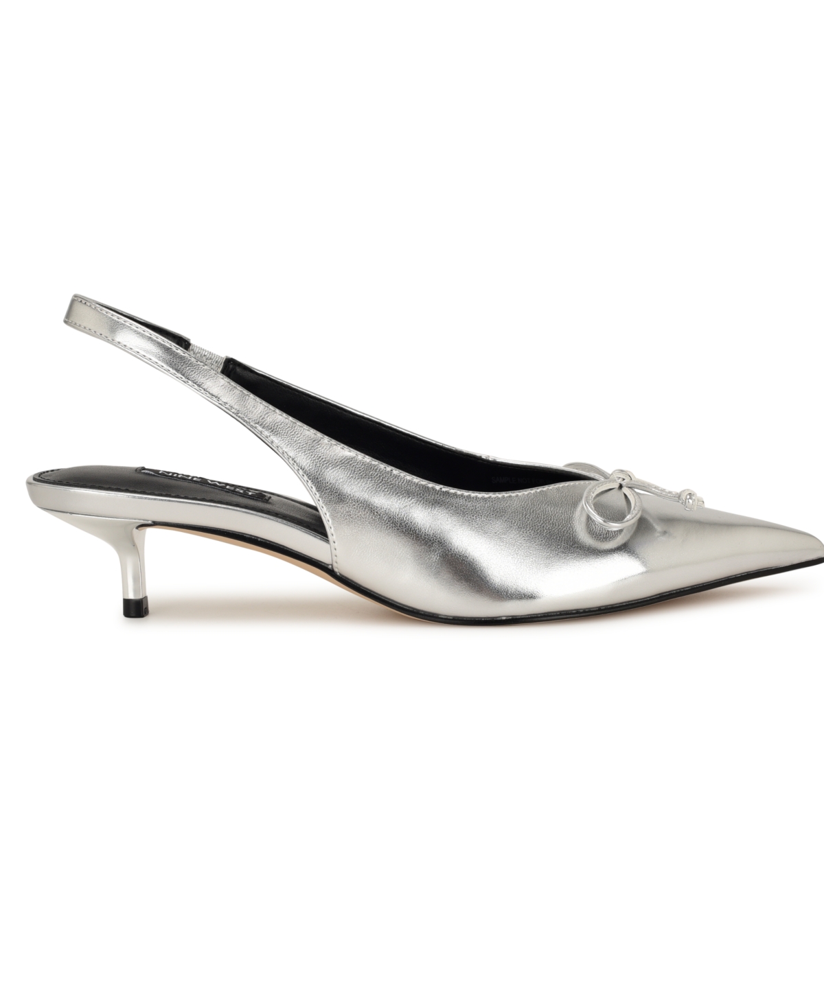 Nine West Evaa Slingback Pointed Toe Kitten Heel Pump In Silver