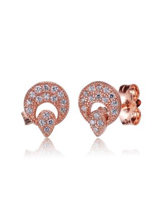Sterling Silver 18K Rose Gold Plated with Clear Cubic Zirconia Round Stud Earrings
