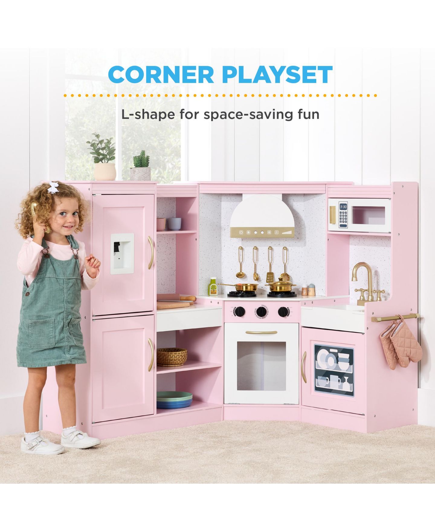 Детский игровой набор Best Choice Products Interactive Wooden Corner Kitchen Playset, Ages 3+, цвет: Розовый, вариант 1 — фото 2