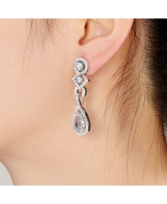 Sterling Plated With Colored and Clear Cubic Zirconia Dangle Earrings