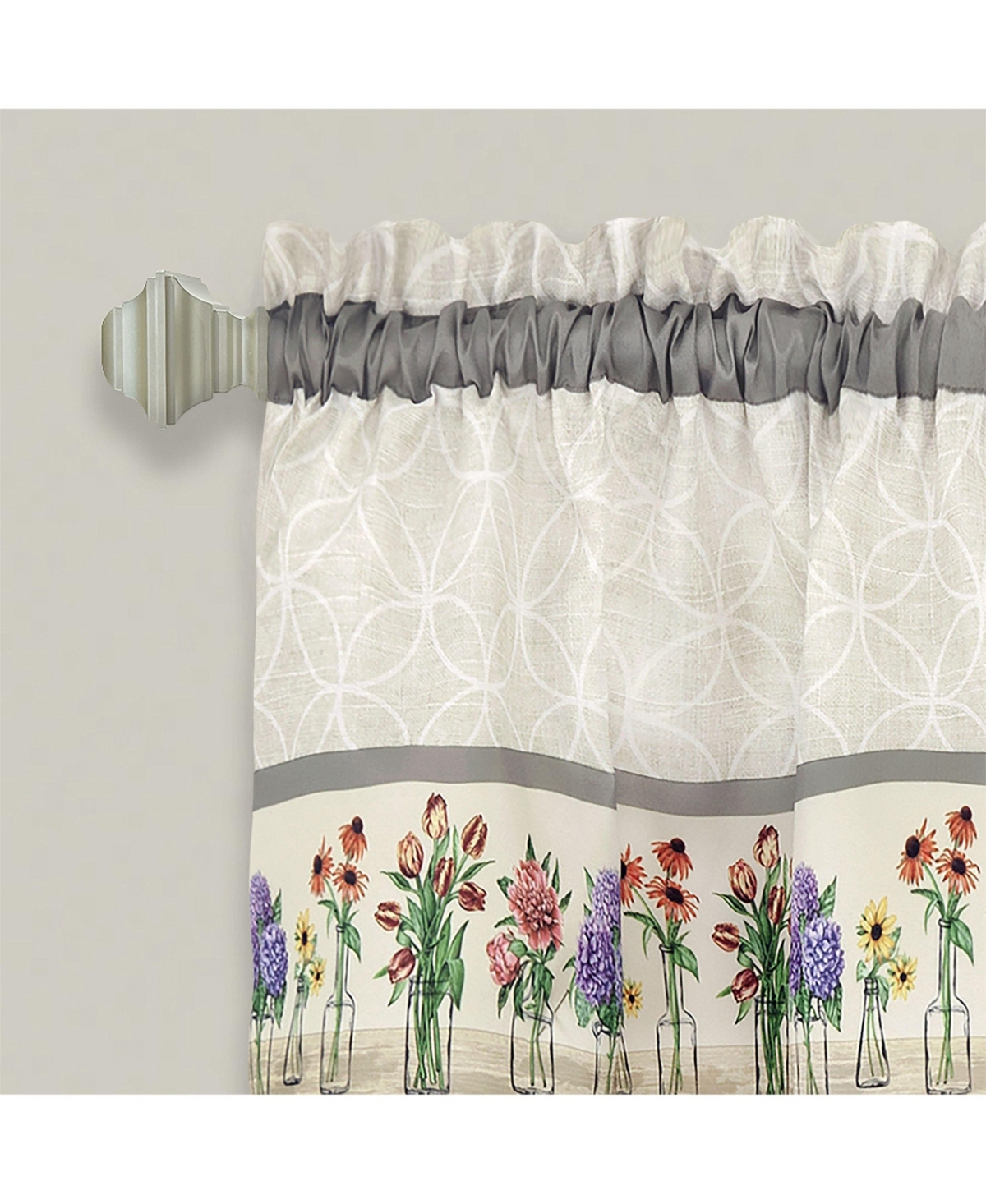 Kate Aurora 3 Piece Gardenia Florals Rod Pocket Kitchen Curtain Tier & Valance Set - 36 in. Long
