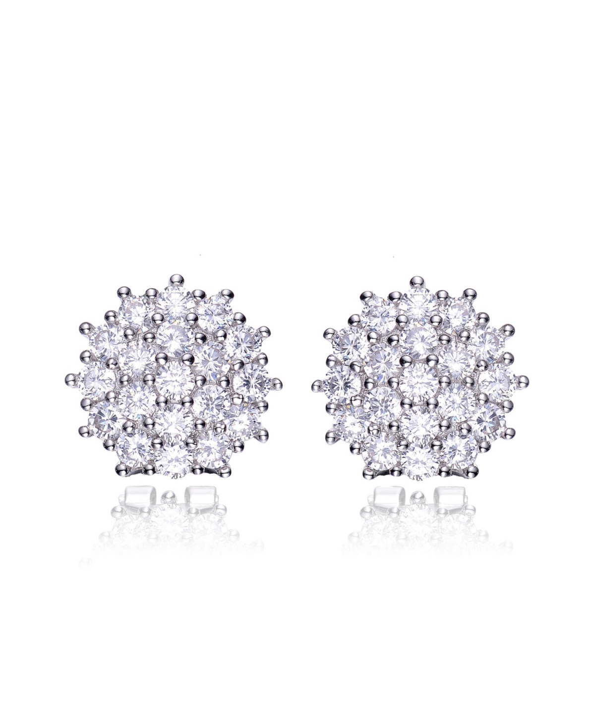 Sterling Silver White Gold Plating with Clear Cubic Zirconia Round Cluster Earrings - White