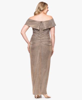 Plus Size Off-The-Shoulder Glitter Gown 