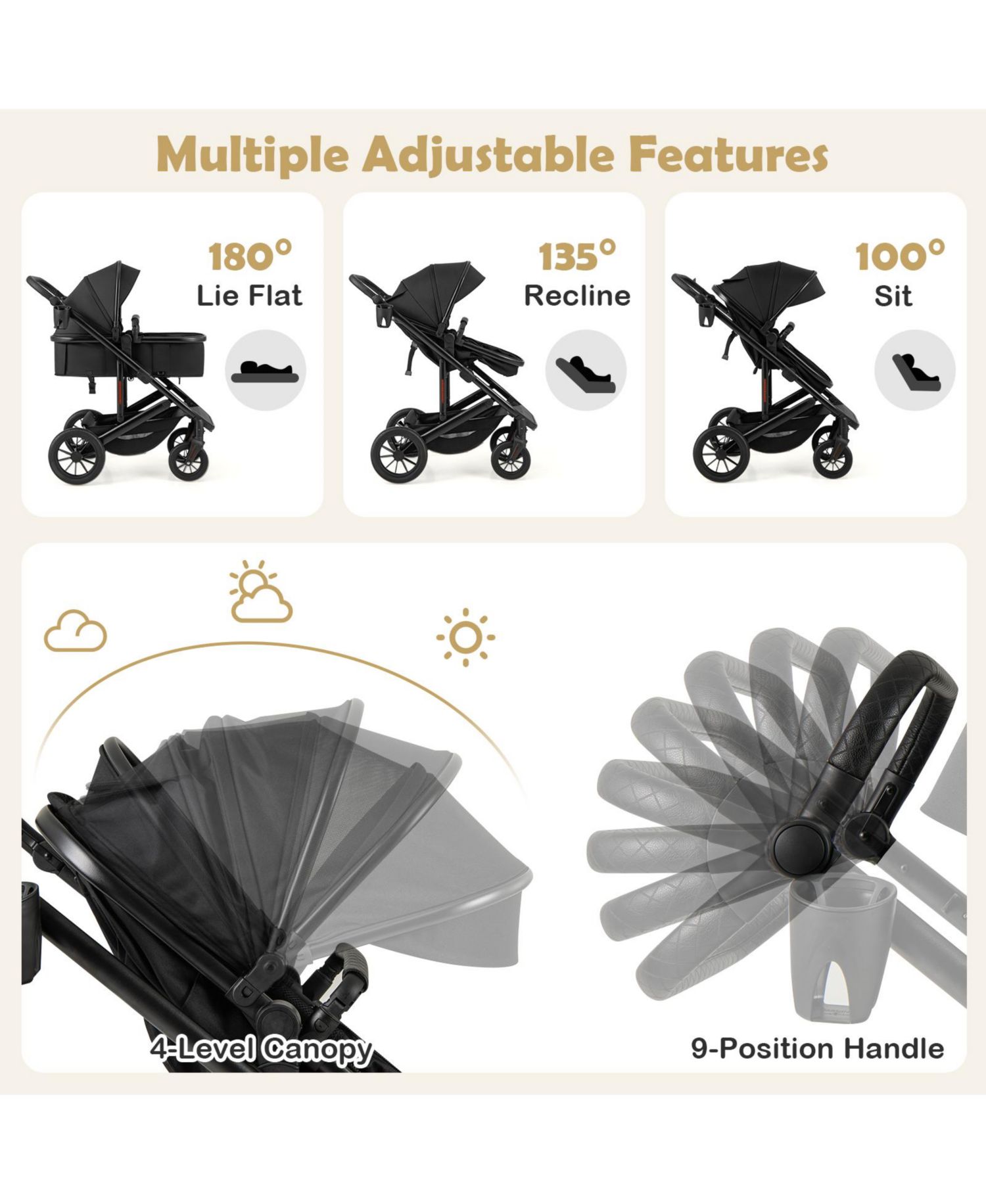 Toddler 3-in-1 Newborn Stroller Folding Convertible High Landscape Stroller