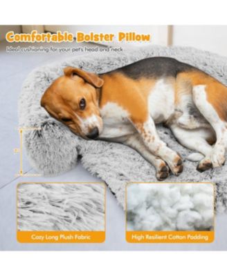 Gray Plush Calming Dog Couch Bed with Anti-Slip Bottom