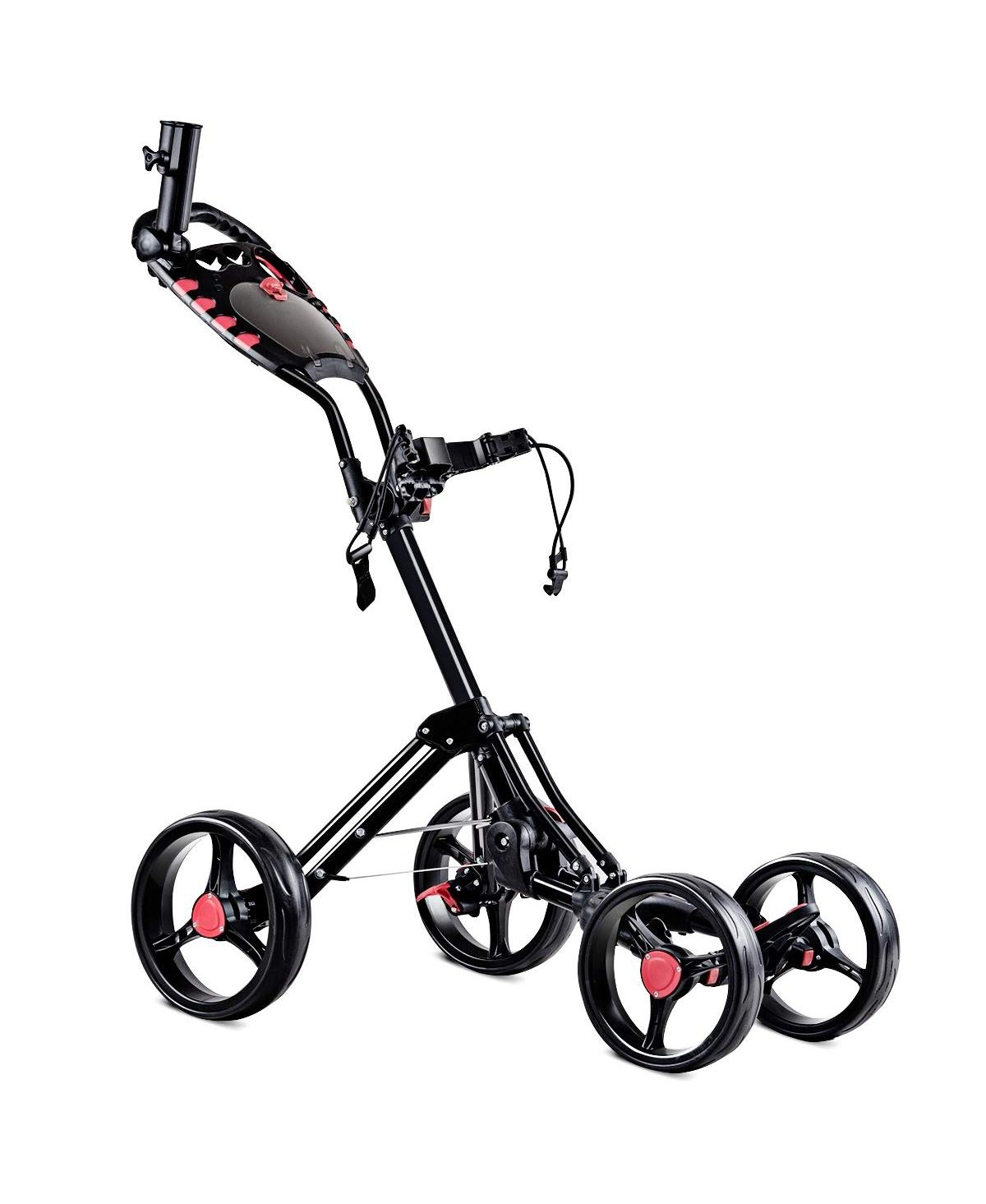 4 Wheel Folding Golf Pull Push Cart Trolley - Black