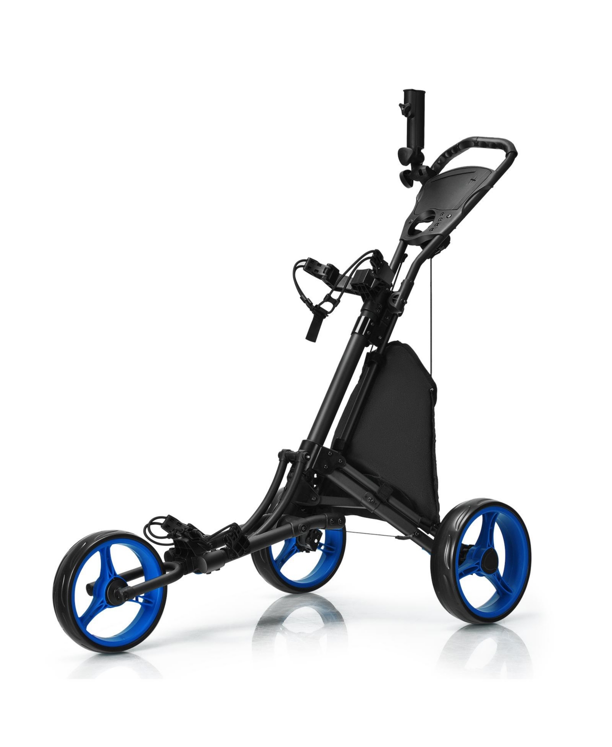 3 Wheels Folding Golf Push Cart with Storage Bag and Scoreboard - Black