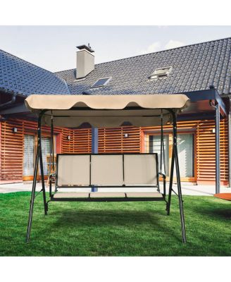 Brown Outdoor Swing Canopy Patio Swing Chair 3 Person Canopy Hammock