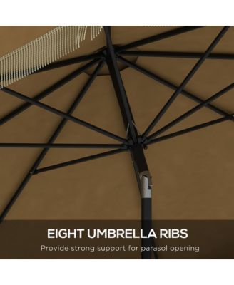 9ft Patio Umbrella with Push Button Tilt and Crank, Ruffled Outdoor Market Table Umbrella with Tassles and 8 Ribs
