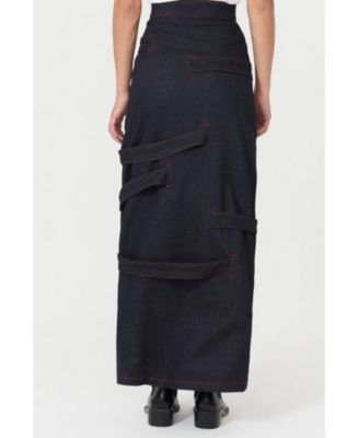 Women's Davidson Maxi Denim Skirt - High-Slit & Strappy