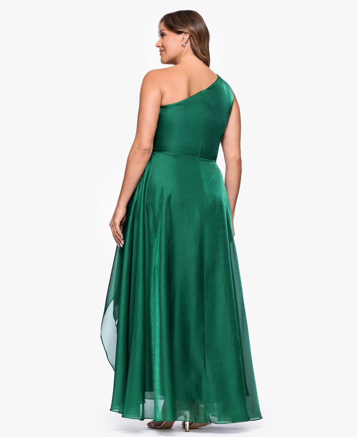 Xscape Plus Size One-shoulder Organza Ball Gown In Green
