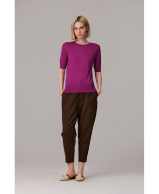 Women's Tissue Weight 75% Merino Wool 25% Silk Crew Neck Short Sleeve T Shirt Sweater | Ultra Soft Machine-Washable Sweaters