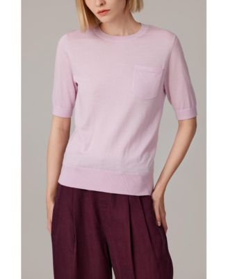 Women's Tissue Weight 75% Merino Wool 25% Silk Crew Neck Short Sleeve T Shirt Sweater | Ultra Soft Machine-Washable Sweaters