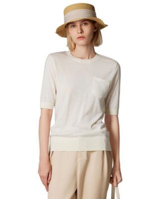 Women's Tissue Weight 75% Merino Wool 25% Silk Crew Neck Short Sleeve T Shirt Sweater | Ultra Soft Machine-Washable Sweaters